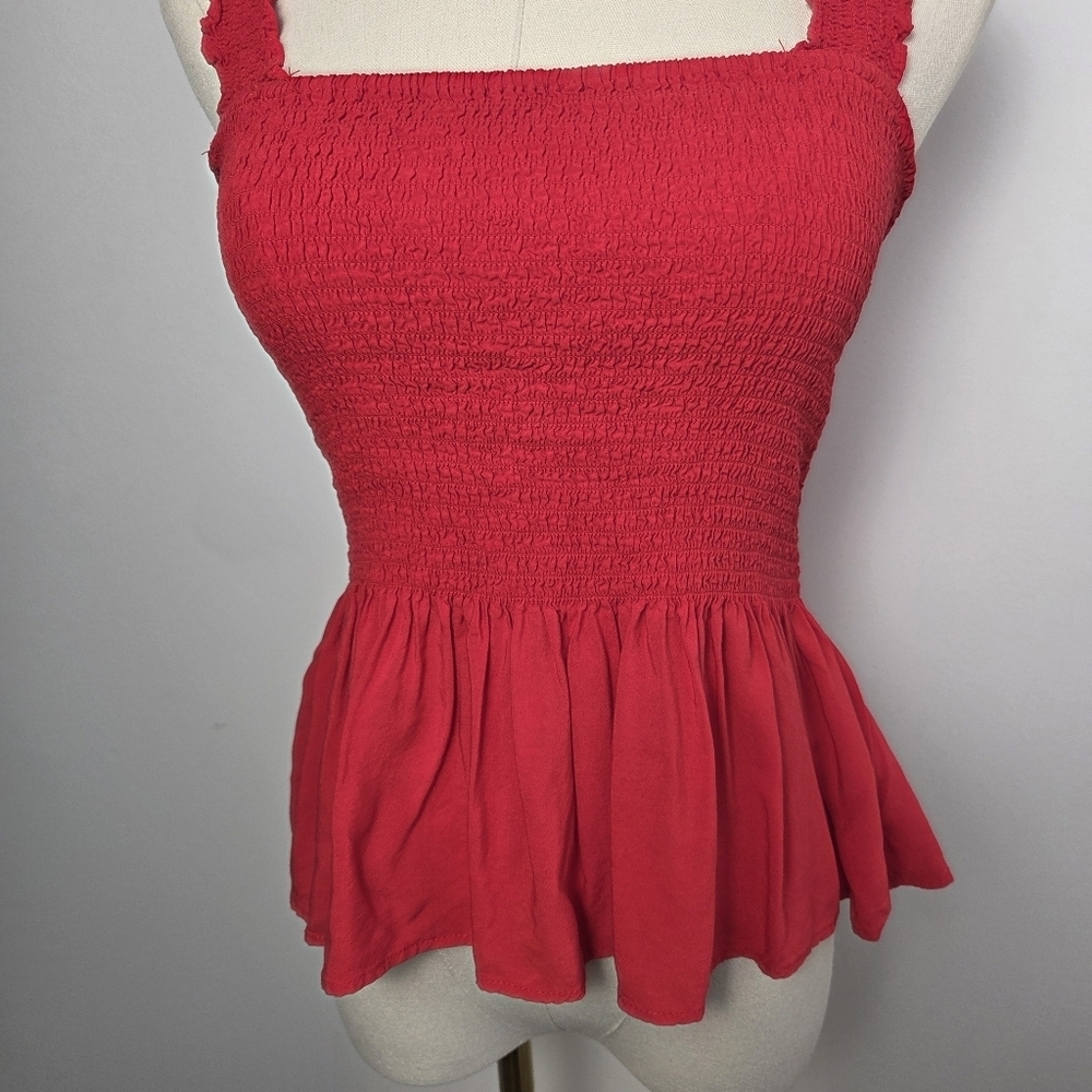 Elodie Red Smocked Peplum Tank Top - Picture 4 of 12